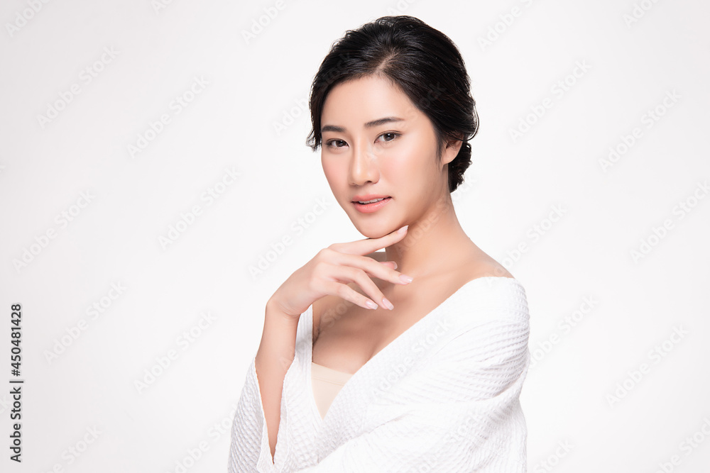 Beautiful young asian woman with clean fresh skin on white background, Face care, Facial treatment, Cosmetology, beauty and spa, Asian women portrait. Beautiful young asian woman with clean fresh skin on white background, Face care, Facial treatment, Cosmetology, beauty and spa, Asian women portrait.