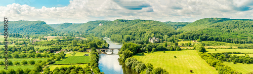 Panoramic view to the Countryside from the Beynac-et-Cazenac Castle located in the Dordogne department in southwestern France photo