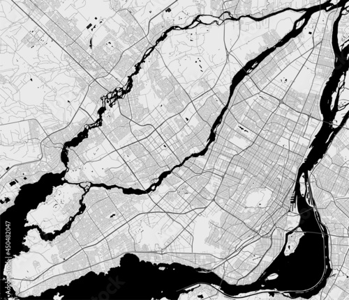 Urban city map of Montreal & Laval. Vector poster. Black grayscale street map. photo