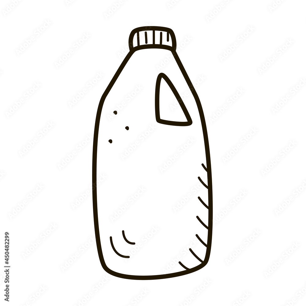 Vector sketch of a plastic bottle, a container of household chemicals, icon contour template, doodle style. Vector sketch of a plastic bottle, a container of household chemicals, icon contour template, doodle style.