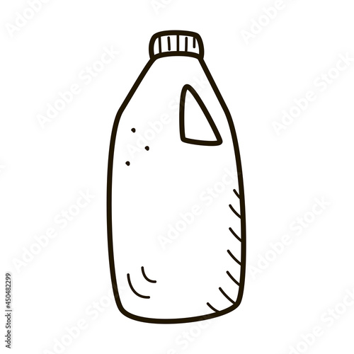 Vector sketch of a plastic bottle, a container of household chemicals, icon contour template, doodle style.