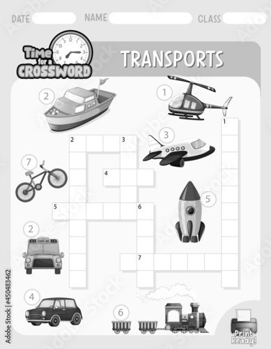 Crossword puzzle game template about transportation