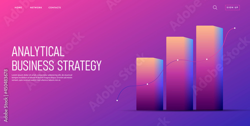 website banner with 3d isometric bar chart with line graph of growth