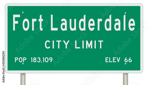 Rendering of a green Florida highway sign with city information
