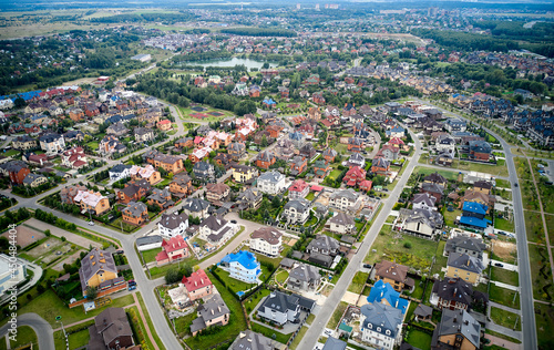 Aerial of real estate in suburban area