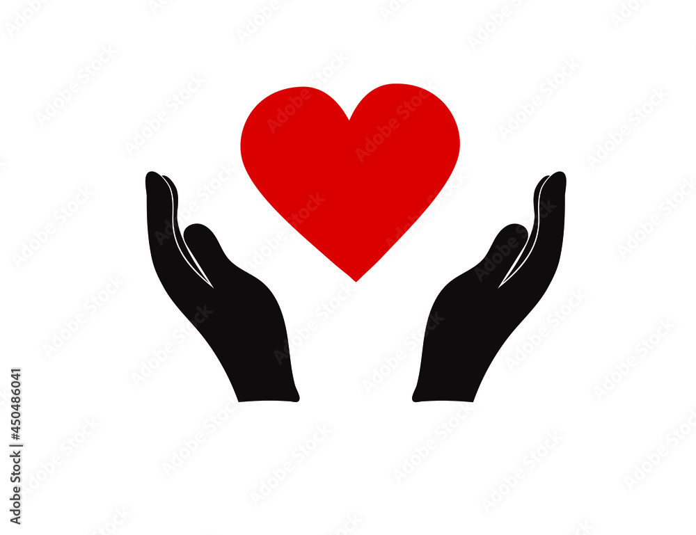 Heart in the hands vector icon. Helping hands logo Heart in the hands vector icon. Helping hands logo