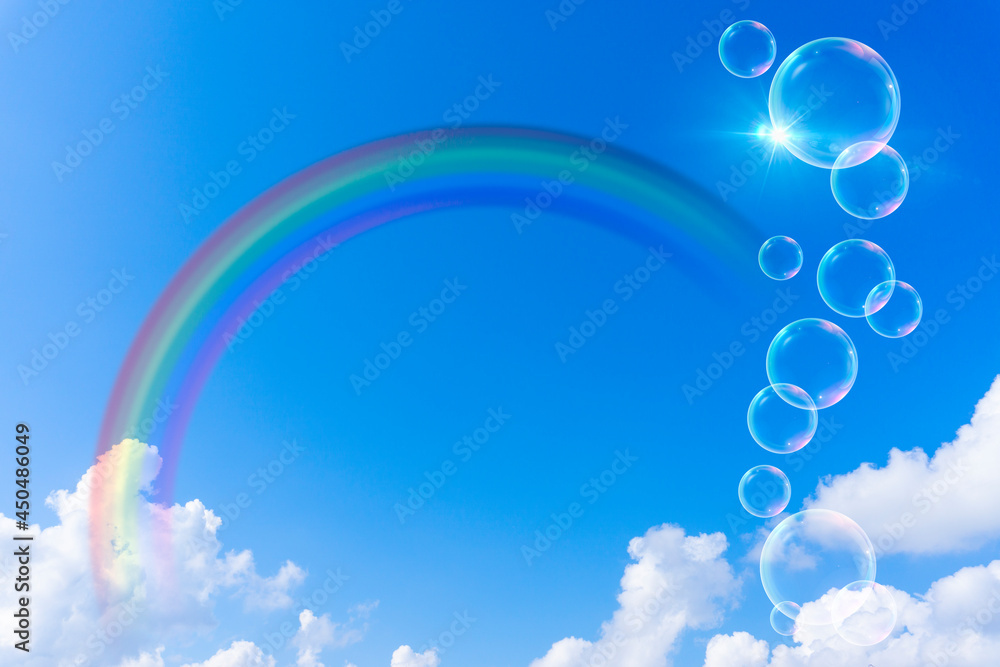 太陽の日差しと虹がかかった青空と雲の背景素材_b_08 太陽の日差しと虹がかかった青空と雲の背景素材_b_08