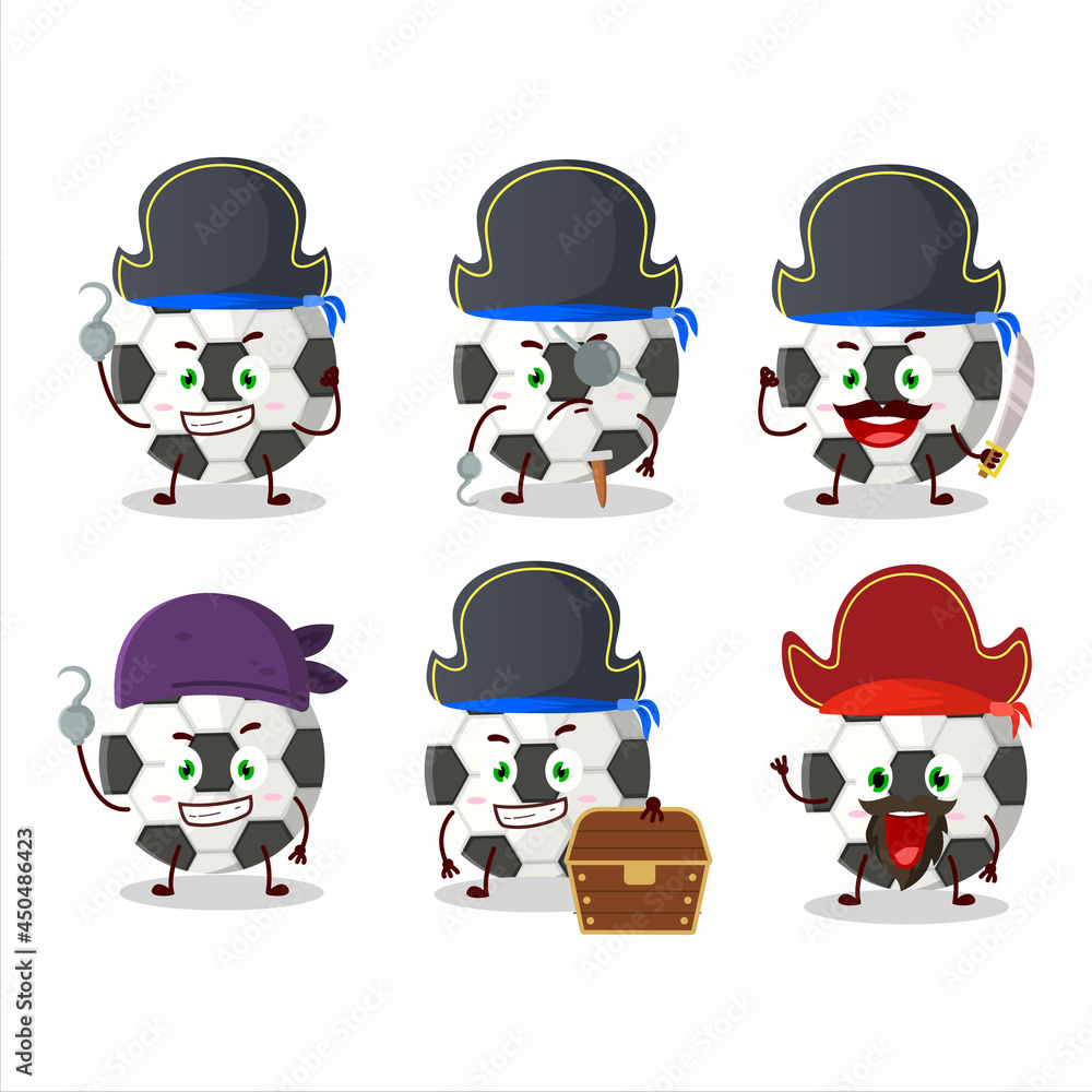 Cartoon character of soccer ball with various pirates emoticons Cartoon character of soccer ball with various pirates emoticons