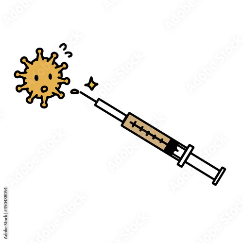 注射器と逃げるウイルス