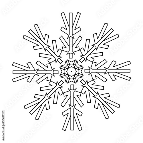 Coloring book for adults and older children . Snowflake, Christmas illustration.