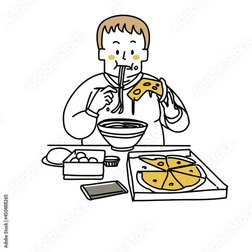 高カロリーなものを暴食する男性