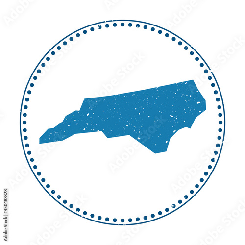 North Carolina sticker. Travel rubber stamp with map of US state, vector illustration. Can be used as insignia, logotype, label, sticker or badge of North Carolina.