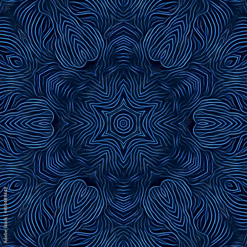 shades of blue curved contour lines on a black background making unique patterns and designs
