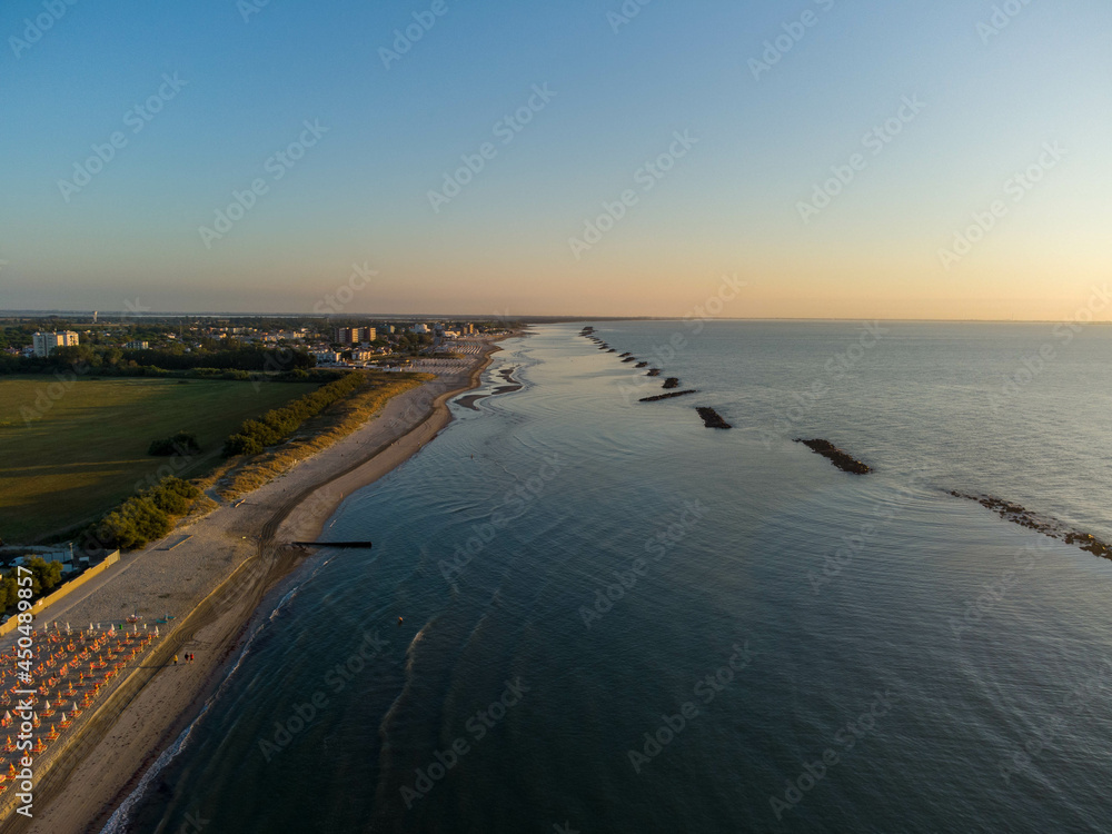 the riviera romagnola drone photo in sunset in italy