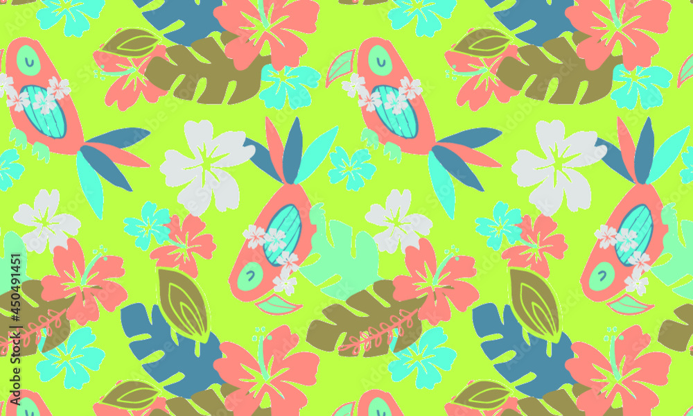 Jungle, tropical, forest, paradise, botanical, seamless pattern, bird Jungle, tropical, forest, paradise, botanical, seamless pattern, bird