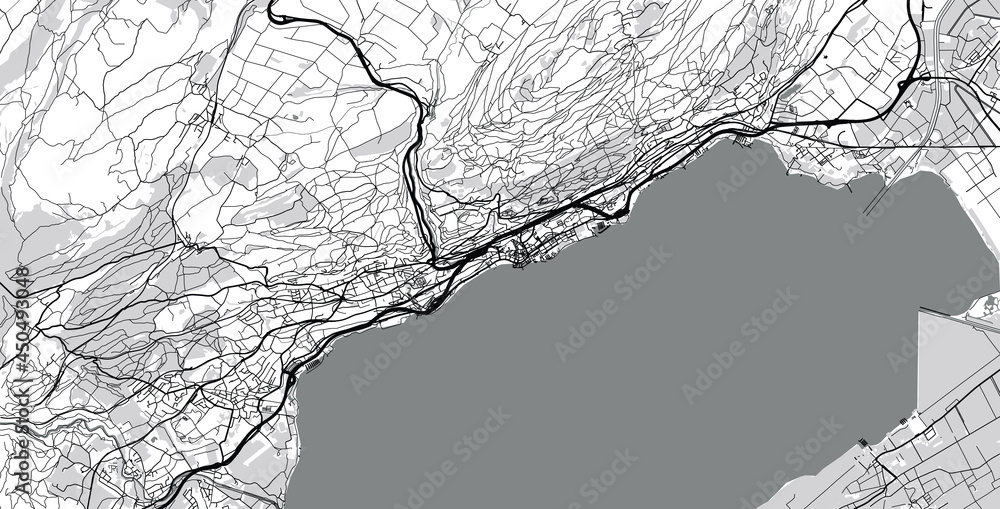 Fototapeta premium Urban vector city map of neuchatel, Switzerland, Europe