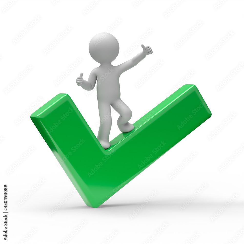 3d man with green check mark