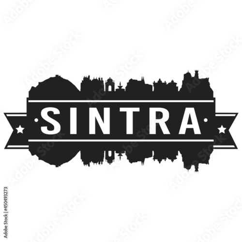 Sintra Portugal Skyline. Banner Vector Design Silhouette Art. Cityscape Travel Monuments.