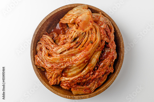 aged kimchi on a white background photo