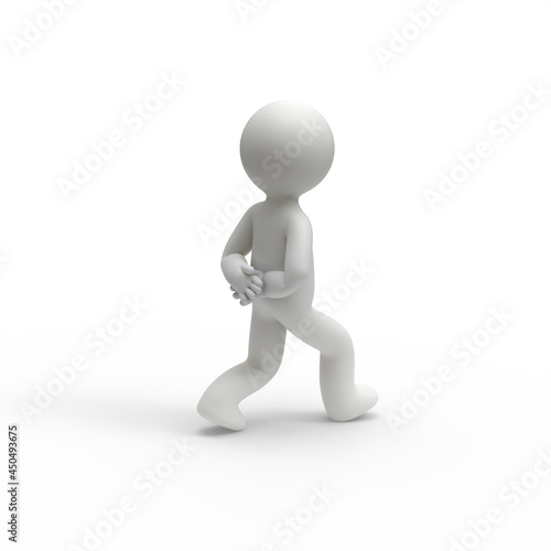 3d man walking with two hands behind