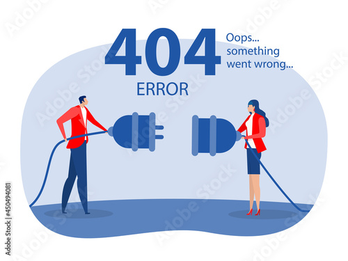 Error 404 landing page people holding unplugged cable, Page not found website concept vector illustrator.