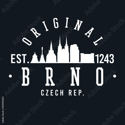 Brno, Czechia Skyline Original. A Logotype Sports College and University Style. Illustration Design Vector City.