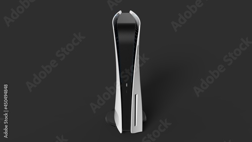 3d illustration render Video game console similar to playstation 5 on black background front view