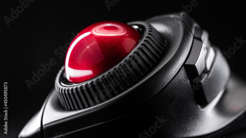 close-up Wireless Trackball Computer mouse on a black background photo