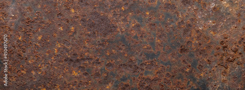 close up shot of an old dirty rust metal plate surface texture for banner background