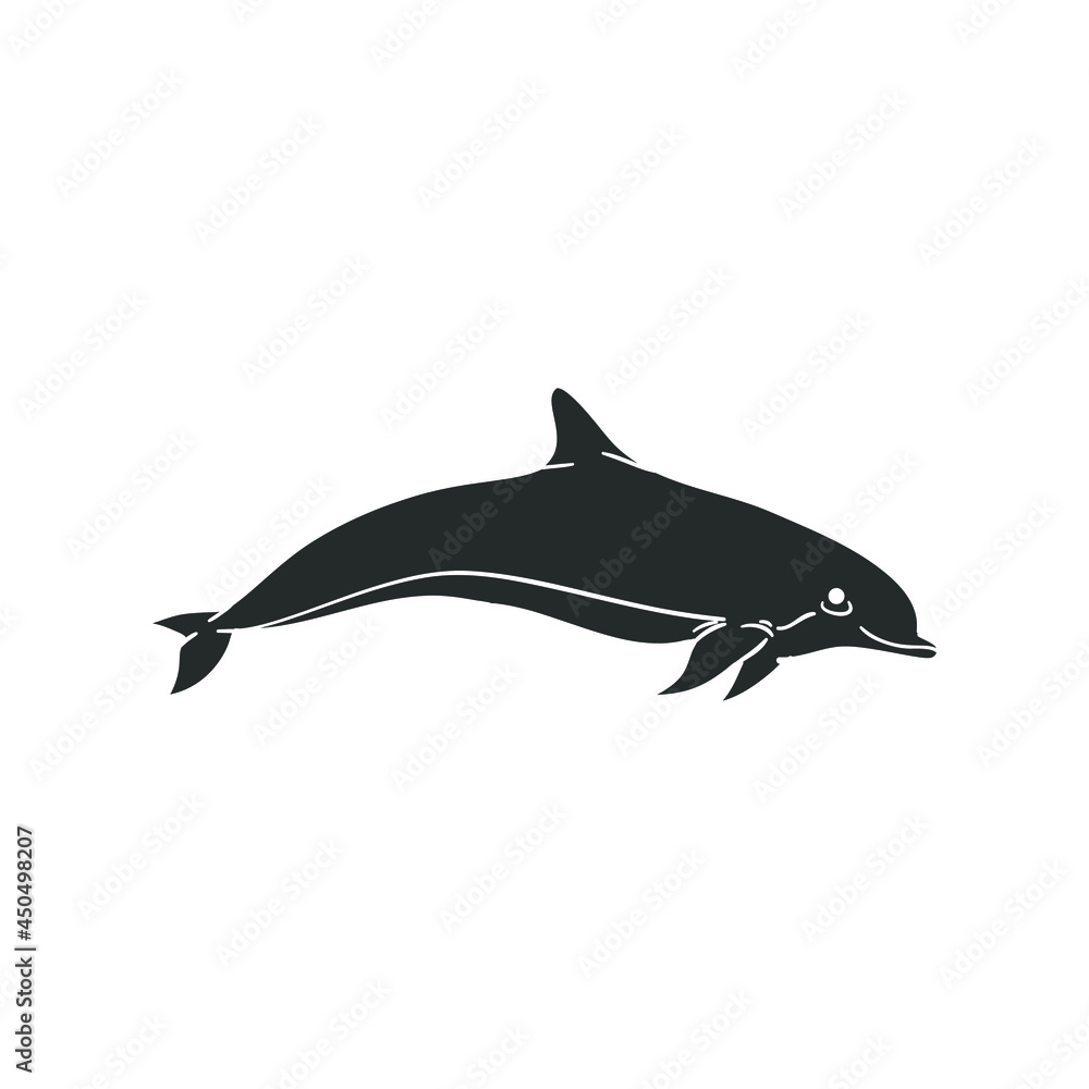 Obraz premium Dolphin Icon Silhouette Illustration. Underwater Animal Vector Graphic Pictogram Symbol Clip Art. Doodle Sketch Black Sign.