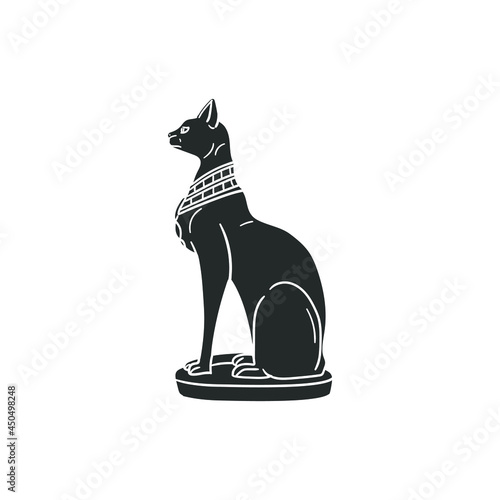 Egyptian Cat Icon Silhouette Illustration. Egypt Ancient Culture Vector Graphic Pictogram Symbol Clip Art. Doodle Sketch Black Sign.