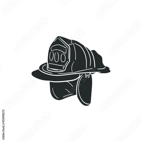 Firefighter Helmet Icon Silhouette Illustration. Fireman Protection Vector Graphic Pictogram Symbol Clip Art. Doodle Sketch Black Sign.