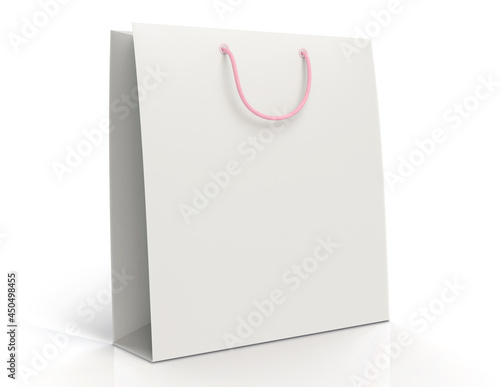 White 3D illustration gift bag with pink rope