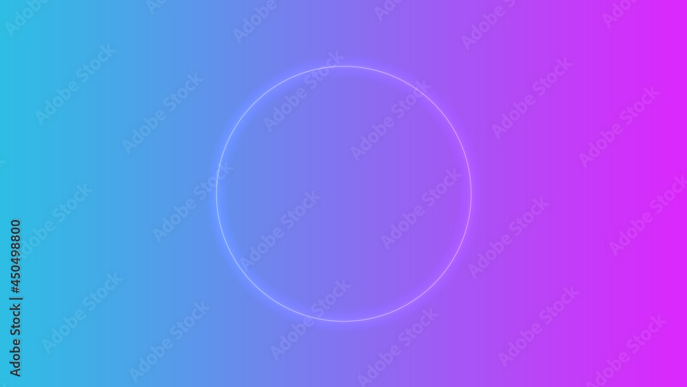 Obraz premium Empty frame with electric power round border glowing, pink neon lightning sign on trendy background. Blank circle neon light around frame lights. Abstract soft gradient mix pink, purple, blue color