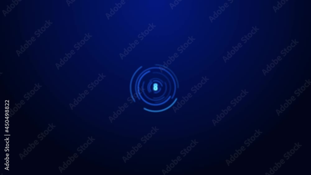 Blue Digital HUD Neon glowing countdown timer from 10 to 0 seconds. Hi ...
