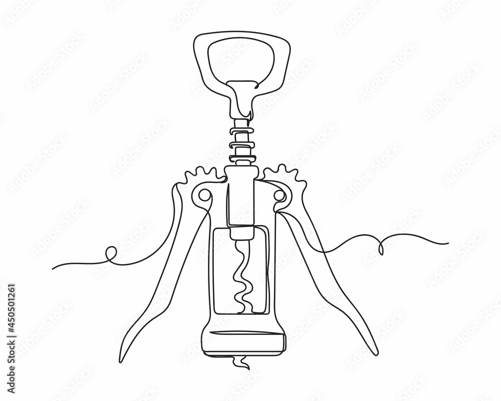 Continuous one line drawing of wing corkscrew in silhouette on a white background. Linear stylized.Minimalist. - obrazy, fototapety, plakaty 