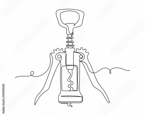 Continuous one line drawing of wing corkscrew in silhouette on a white background. Linear stylized.Minimalist.