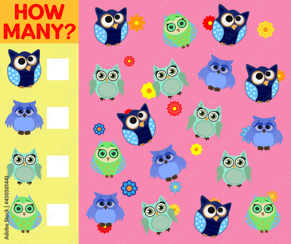 Cartoon Illustration of Educational Counting Activity Game for Children with Bird Characters Cartoon Illustration of Educational Counting Activity Game for Children with Bird Characters