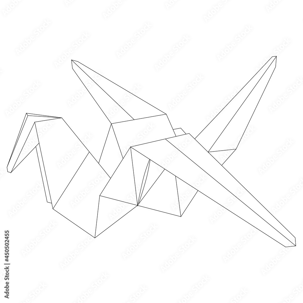 Vector crane in the style of origami. Paper bird icon.