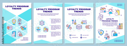 Loyalty program trends brochure template. Reward system tendencies. Flyer, booklet, leaflet print, cover design with linear icons. Vector layouts for presentation, annual reports, advertisement pages