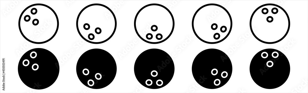 Bowling ball icons set. Bowling ball icons set.