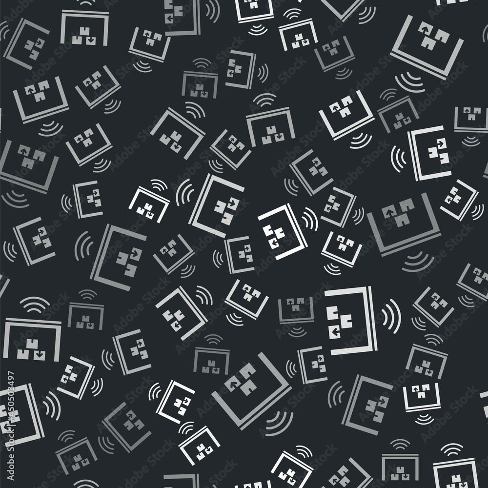 Grey Smart warehouse system icon isolated seamless pattern on black background. Vector Grey Smart warehouse system icon isolated seamless pattern on black background. Vector
