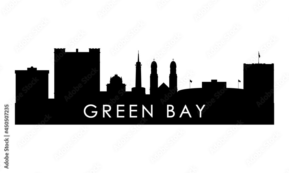 Green Bay skyline silhouette. Black Green Bay city design isolated on white background.