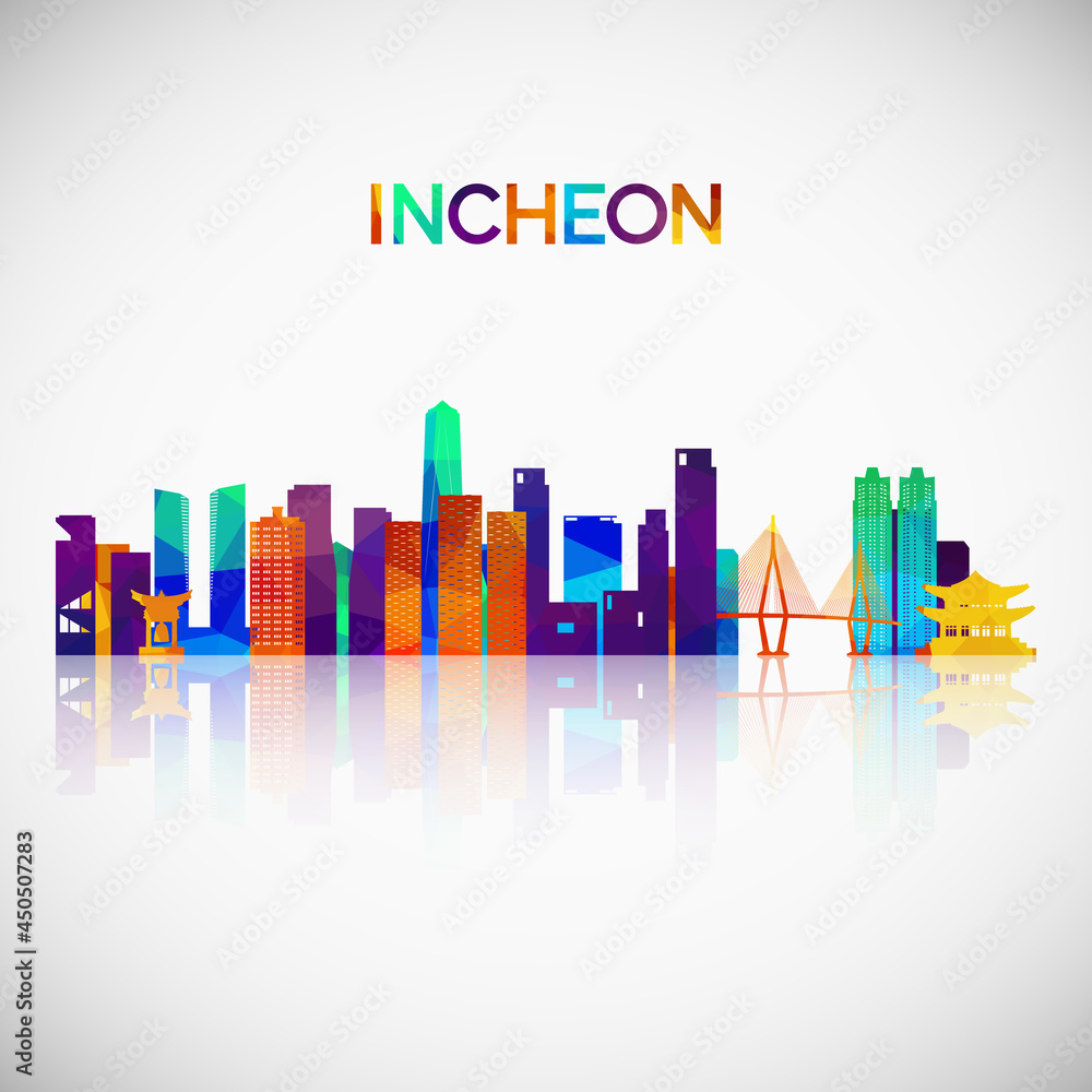Incheon skyline silhouette in colorful geometric style. Symbol for your design. Vector illustration.