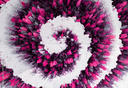 illustration with pink spiral on a white background.