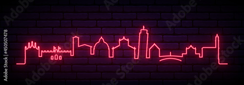Red neon skyline of Pisa. Bright Pisa City long banner. Vector illustration.