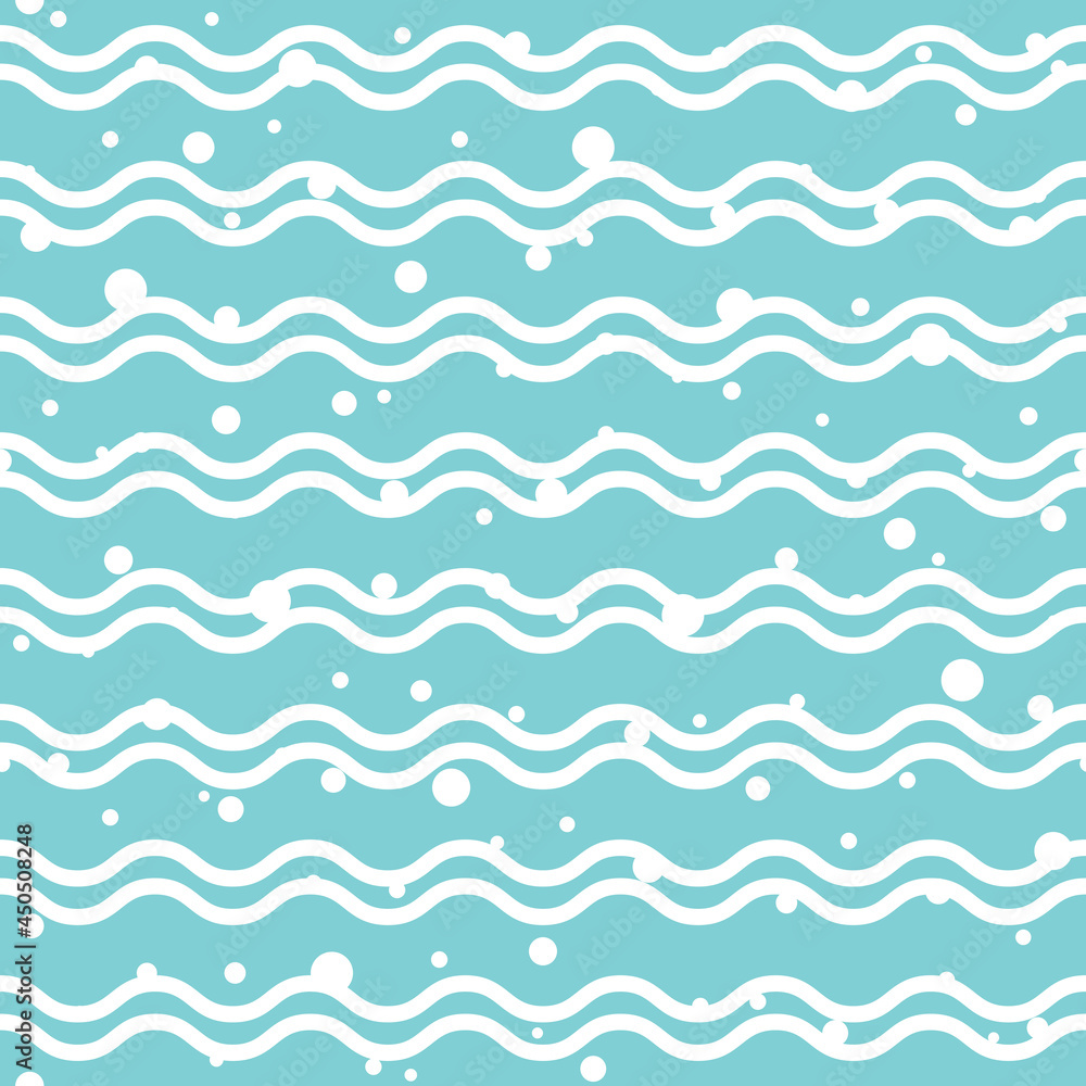 Wavy lines with bubbles. seamless texture with light blue rolling lines on blue background. Wavy lines with bubbles. seamless texture with light blue rolling lines on blue background.