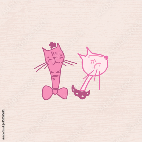Vector illustration of cats in love for a romantic day. Pictures of cats in vector format for the design of a romantic celebration, postcards, posters, invitations, hot stand, souvenirs.