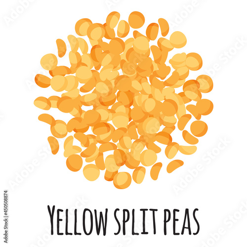 Yellow split peas for template farmer market design, label and packing. Natural energy protein organic super food.