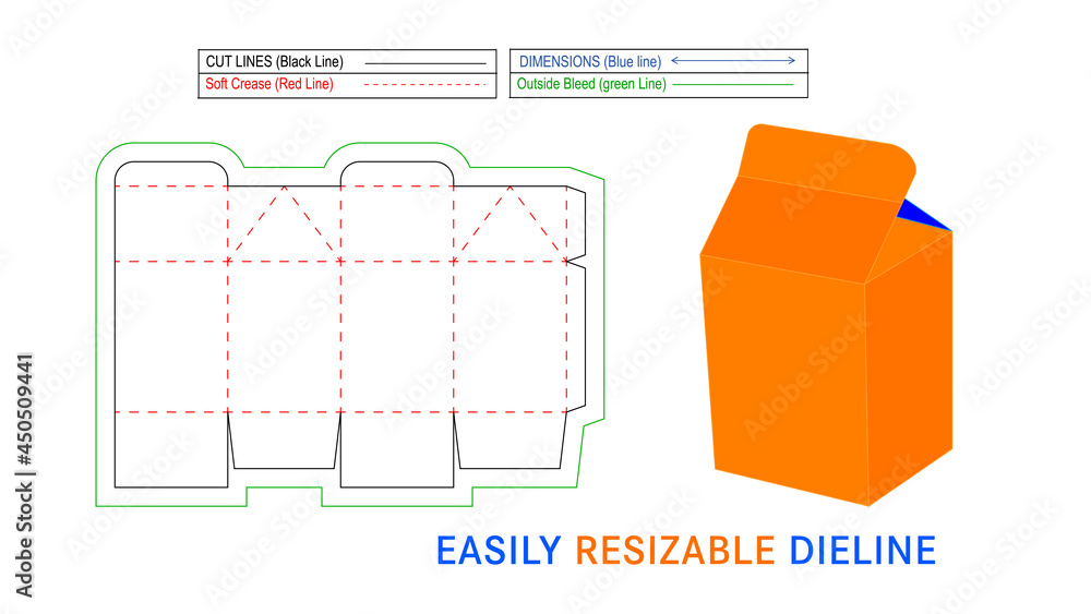 Αυτοκόλλητο Paper carton milk box, juice or other drink boxes Dieline template and 3D vector